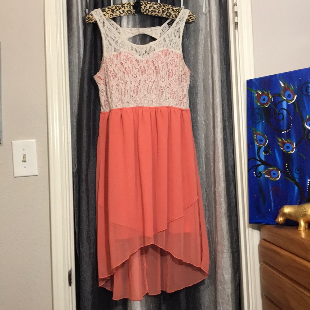 XL, Peach, White Lace Dress